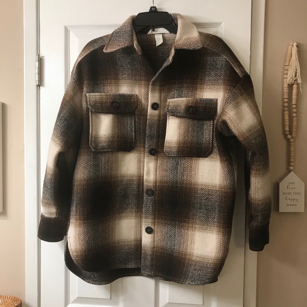 H&M Herringbone Weave Shacket S/M - image 2